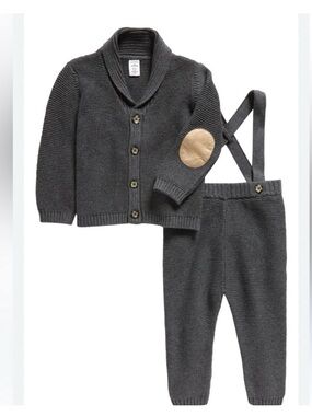 Nordstrom Knit Cotton Cardigan & Suspender Pants Set
